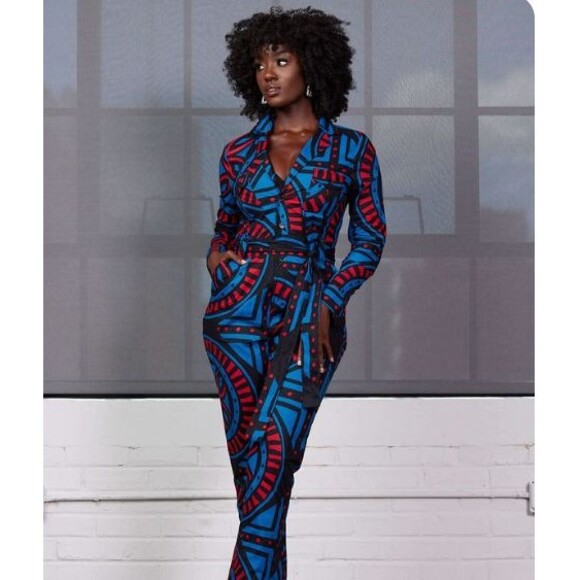 D'iyanu Pants - Vibrant Geometric Jumpsuit in Blue and Red